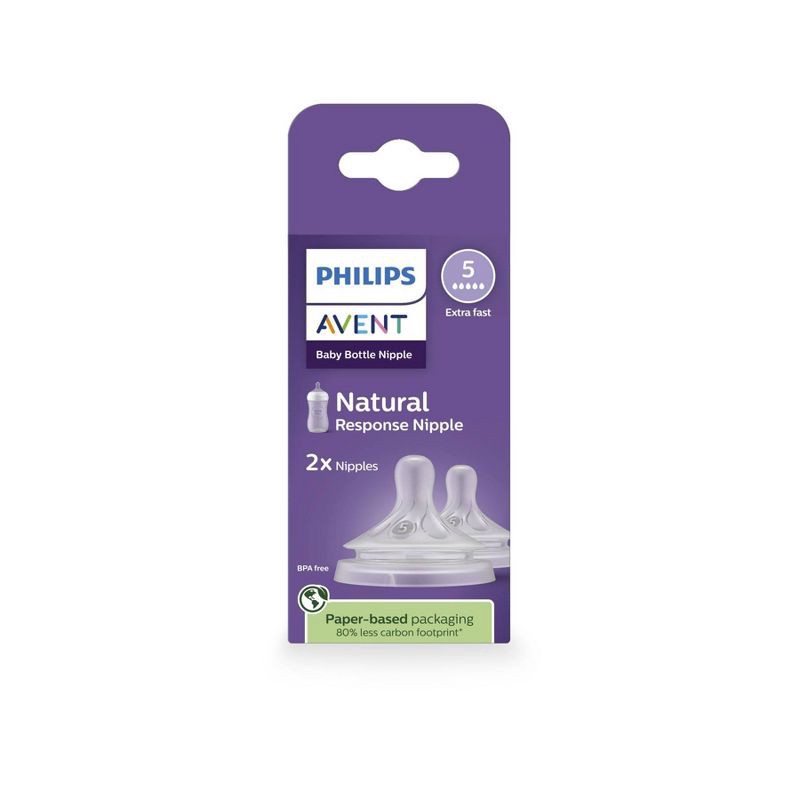 slide 2 of 10, Philips Avent Natural Response Nipples - Extra Fast Flow - Flow 5 - 2pk, 5 x 2 ct