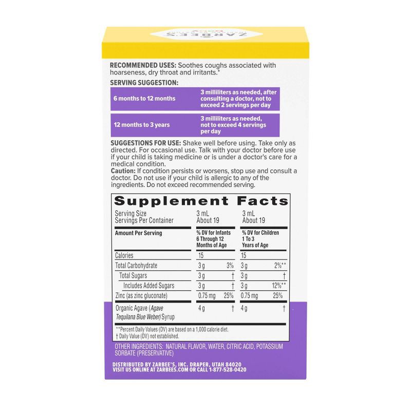 slide 2 of 9, Zarbee's Baby Cough Syrup + Immune with Organic Agave & Zinc - Natural Grape Flavor - 2 fl oz, 2 fl oz