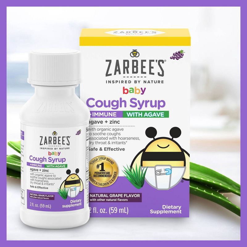 slide 6 of 9, Zarbee's Baby Cough Syrup + Immune with Organic Agave & Zinc - Natural Grape Flavor - 2 fl oz, 2 fl oz