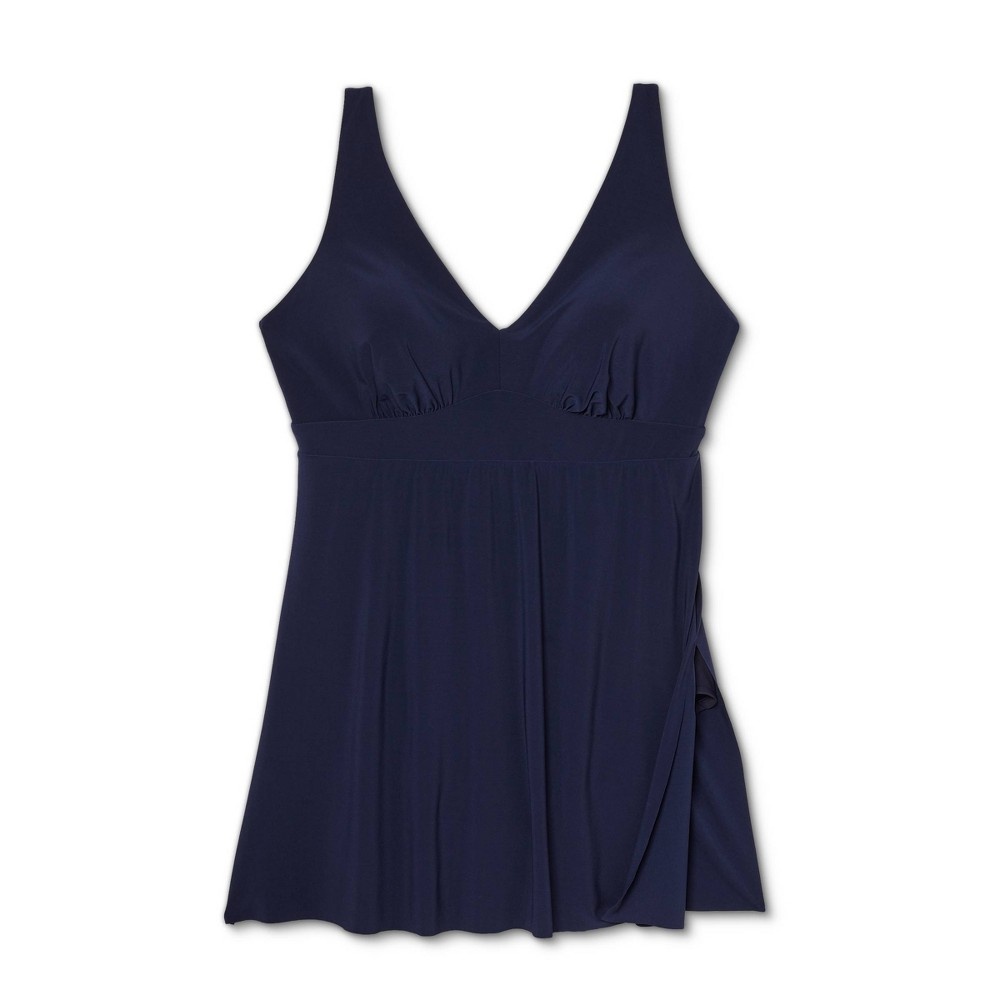 slide 2 of 4, Women's Plus Size Plunge Side Slit Swim Dress - Aqua Green Navy 16W, 1 ct