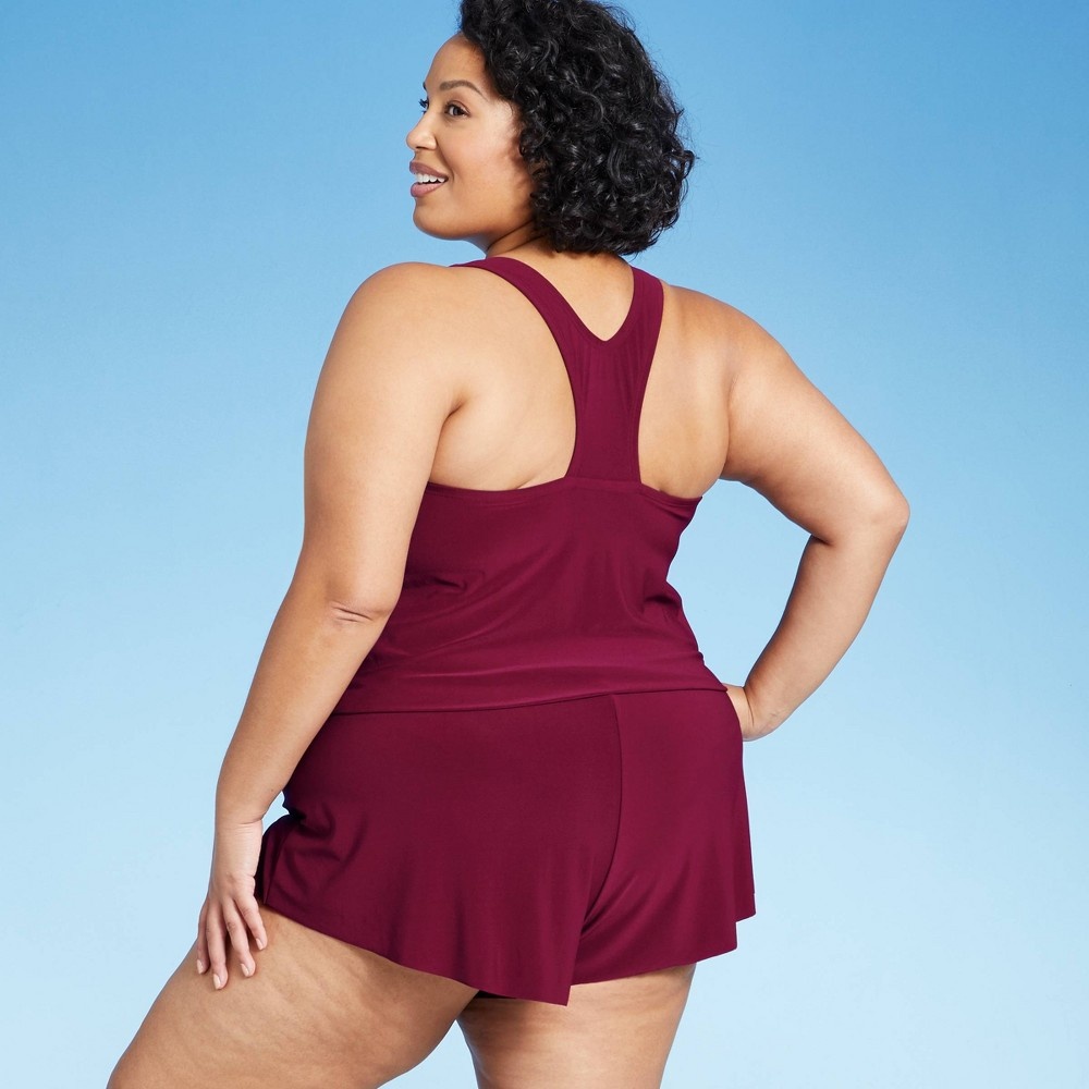 slide 2 of 4, Women's Plus Size Plunge Halter Swim Romper - Aqua Green Burgundy 26W, 1 ct