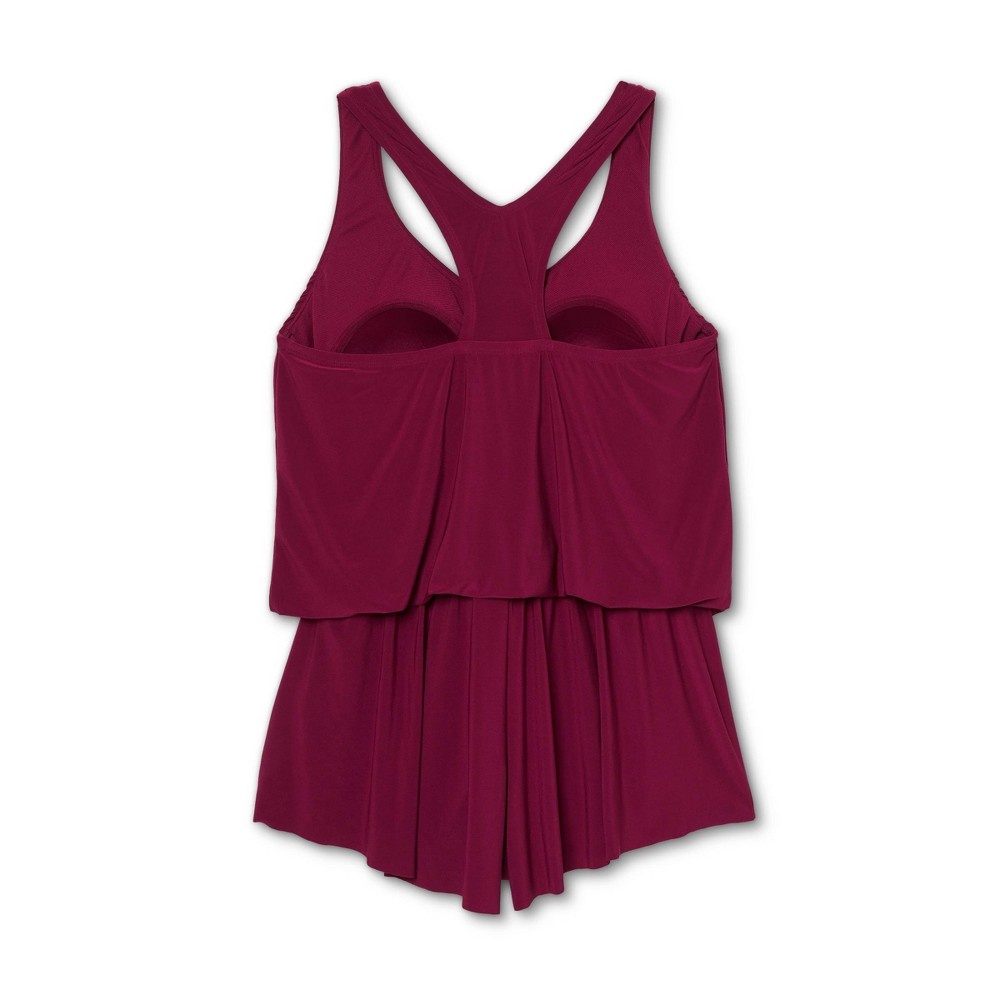 slide 4 of 4, Women's Plus Size Plunge Halter Swim Romper - Aqua Green Burgundy 26W, 1 ct