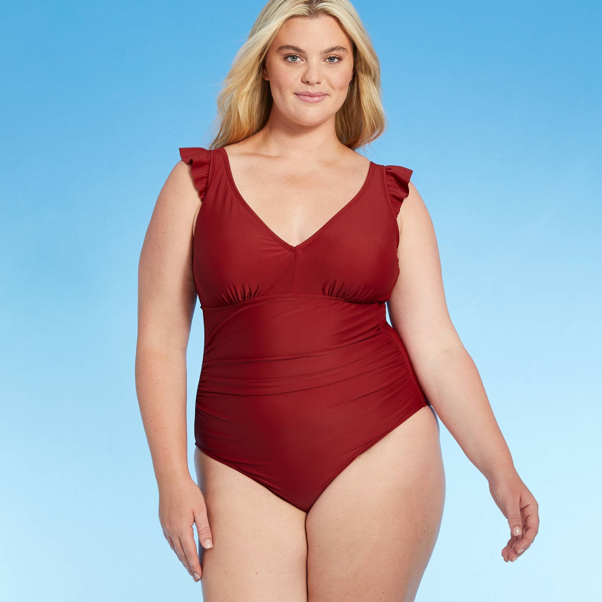 Women s Plus Size Cap Sleeve Plunge One Piece Swimsuit Kona Sol