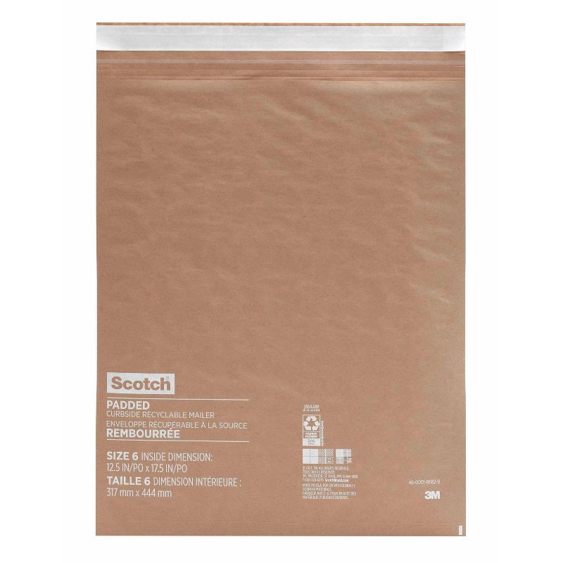 slide 13 of 14, Scotch 9"x10.5" Curbside Recyclable Mailer Size 2: Padded Shipping Envelope, Self-Adhesive, Tan, 1 ct