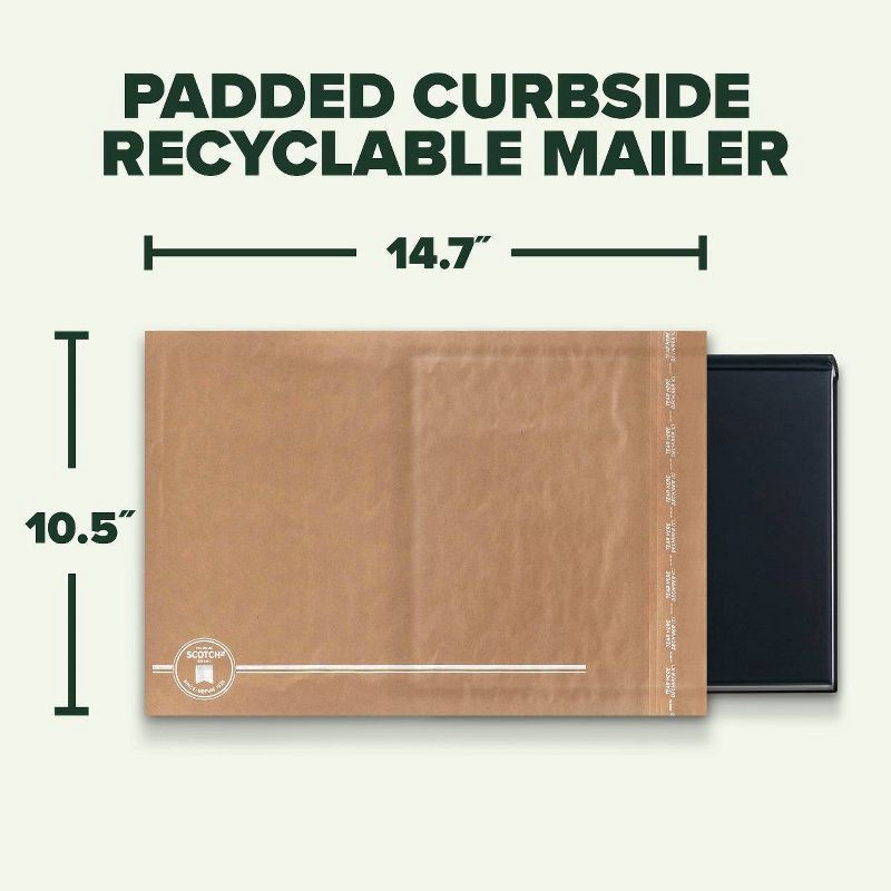 slide 3 of 16, Scotch 10.5"x14.7"Curbside Recyclable Mailer Size 5: Self-Adhesive Padded Shipping Envelopes, Tan, 1 ct