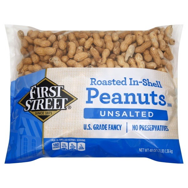 slide 1 of 1, First Street Unsalted Peanuts, 3 lb