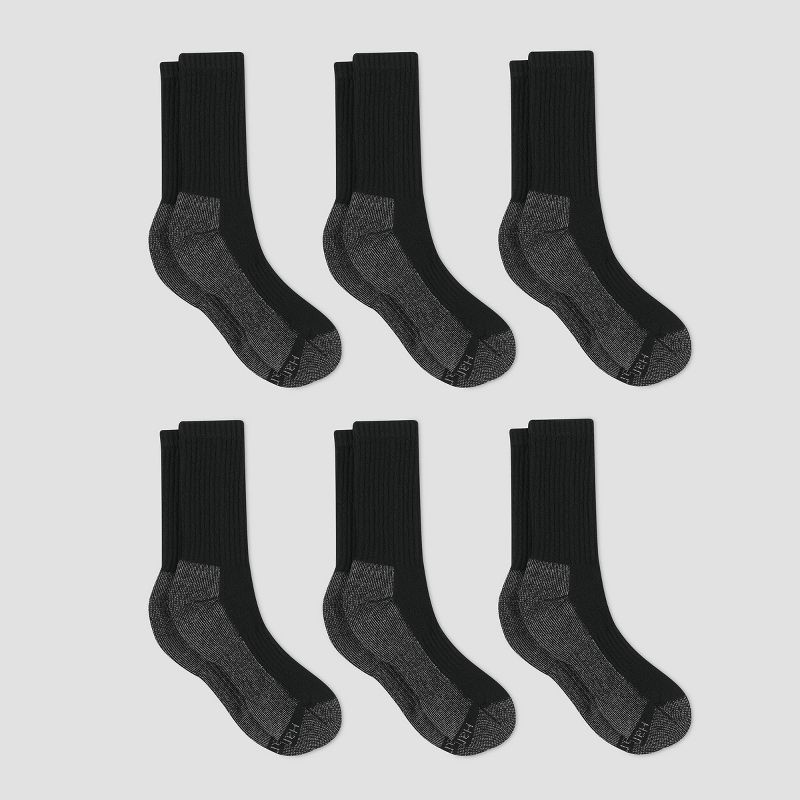 slide 2 of 3, Hanes Men's Big & Tall Work Crew Socks 6pk - Black 12-14, 6 ct