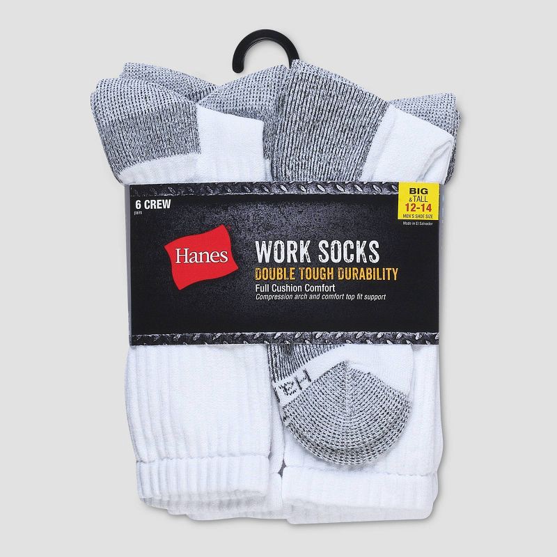 slide 3 of 3, Hanes Men's Big & Tall Work Crew Socks 6pk - White 12-14, 6 ct