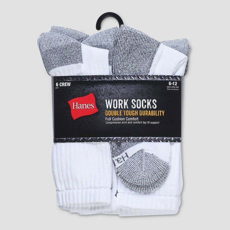slide 3 of 3, Hanes Men's Work Crew Socks 6pk - White 6-12, 6 ct