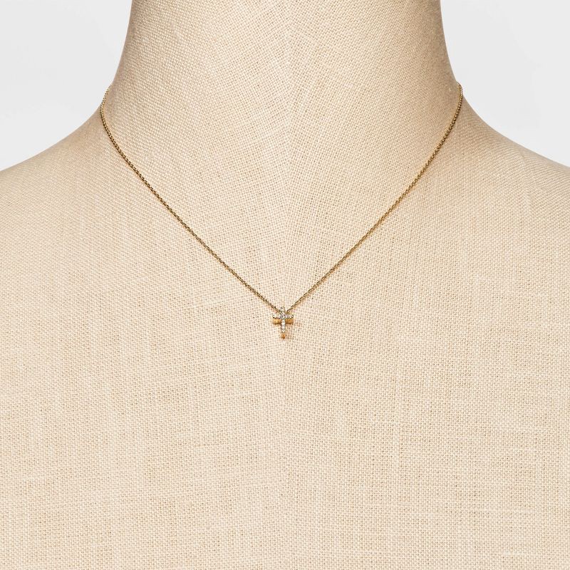 slide 2 of 5, Silver Plated Gold Dipped Micro Pave Cubic Zirconia Cross Pendant Necklace - Gold: Nickel-Free, 18" Length, 1 ct
