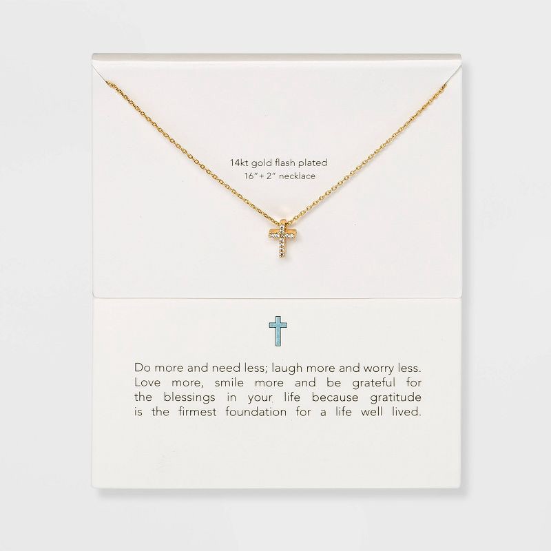 slide 4 of 5, Silver Plated Gold Dipped Micro Pave Cubic Zirconia Cross Pendant Necklace - Gold: Nickel-Free, 18" Length, 1 ct