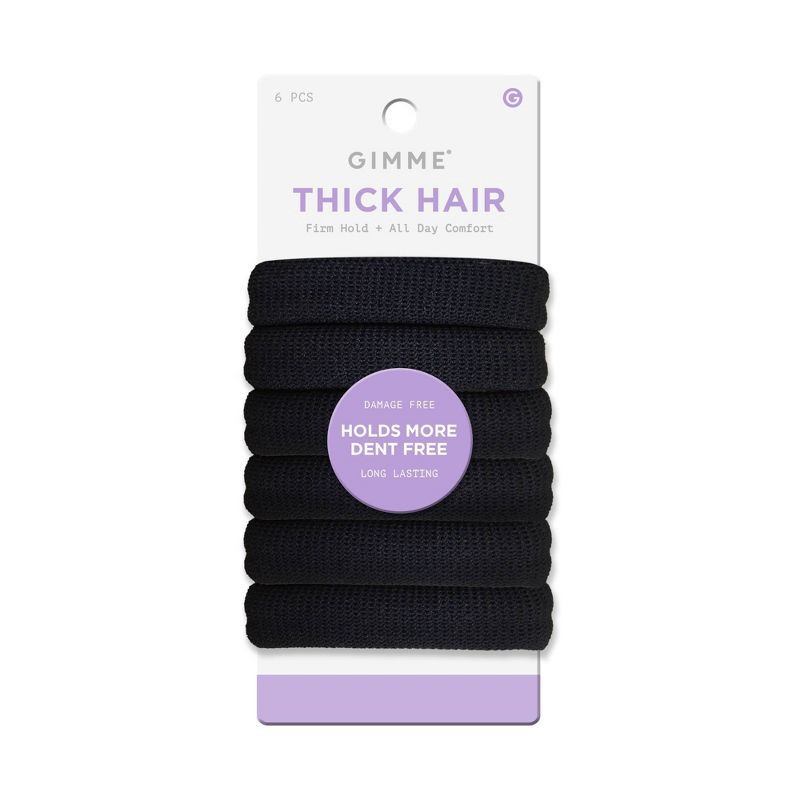 slide 1 of 6, Gimme Beauty Thick Hair Tie Bands - Black - 6ct, 6 ct