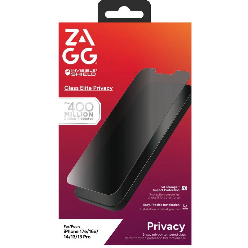 slide 1 of 5, ZAGG Apple iPhone 17e/16e/13 Pro InvisibleShield Glass Elite Privacy Screen Protector, 1 ct