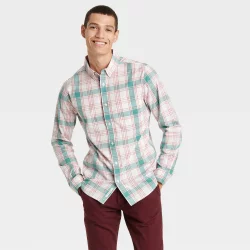 Men's Plaid Slim Fit Long Sleeve Button-Down Shirt - Goodfellow & Co Green/Plaid L