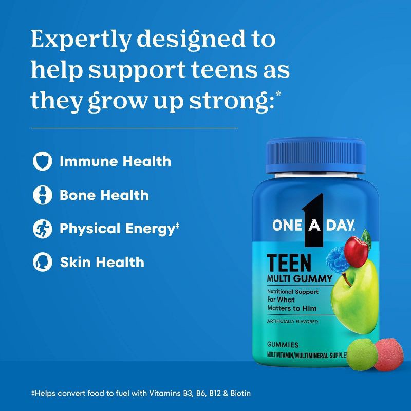 slide 4 of 10, One A Day Teen Multivitamin Gummies for Boys, with B Vitamins - 150ct, 150 ct