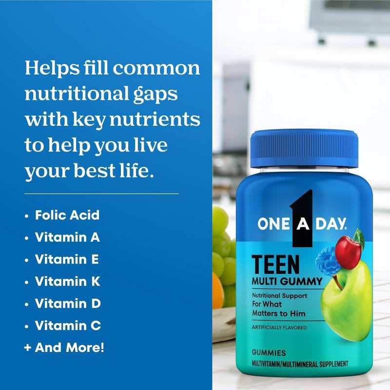 slide 5 of 10, One A Day Teen Multivitamin Gummies for Boys, with B Vitamins - 150ct, 150 ct