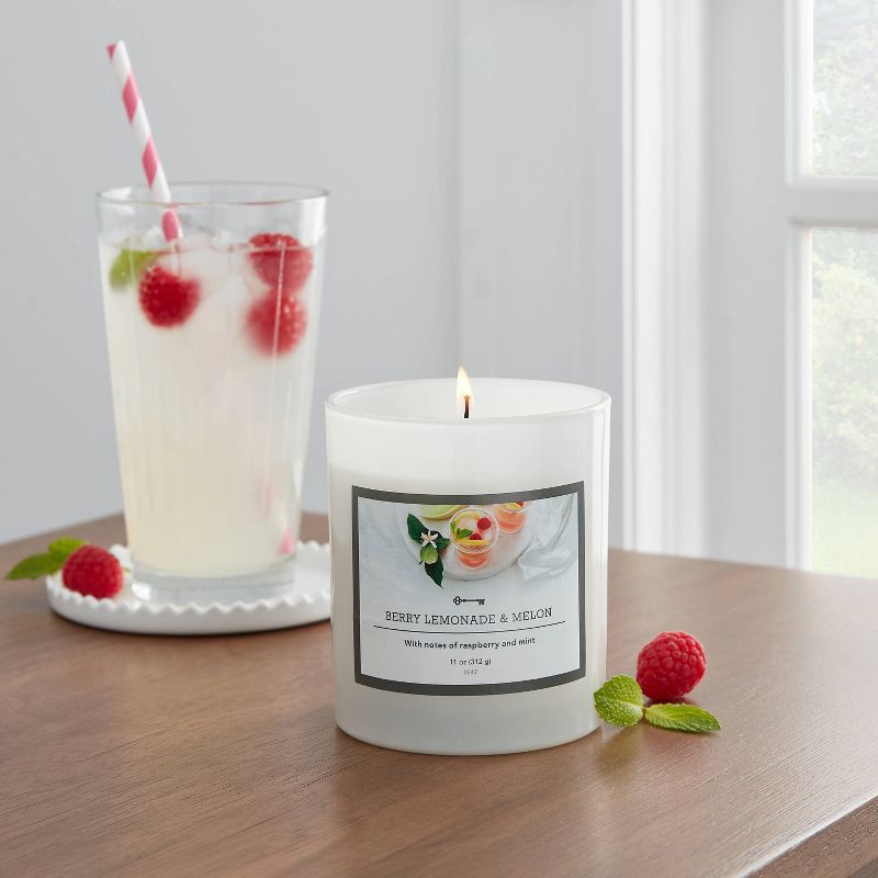 slide 3 of 3, 11oz Lidded Milky Glass Jar Berry Lemonade Candle - Threshold™: Paraffin & Palm Wax, Spring/Summer Decor, 11 oz