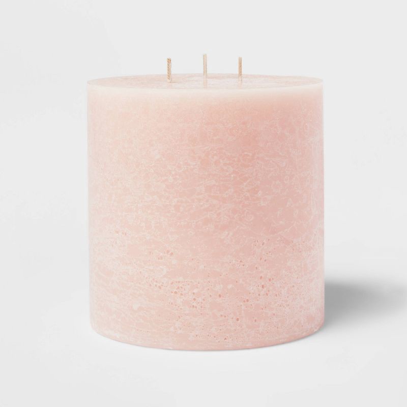 slide 3 of 3, 6"x6" 3-Wick Peony & Cherry Blossom Cozy Pillar Candle Pink - Threshold™: Modern Traditional Decor, 95hr Burn Time, 1 ct
