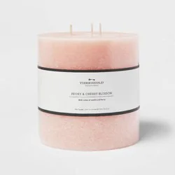 6"x6" 3-Wick Peony & Cherry Blossom Cozy Pillar Candle Pink - Threshold™: Modern Traditional Decor, 95hr Burn Time