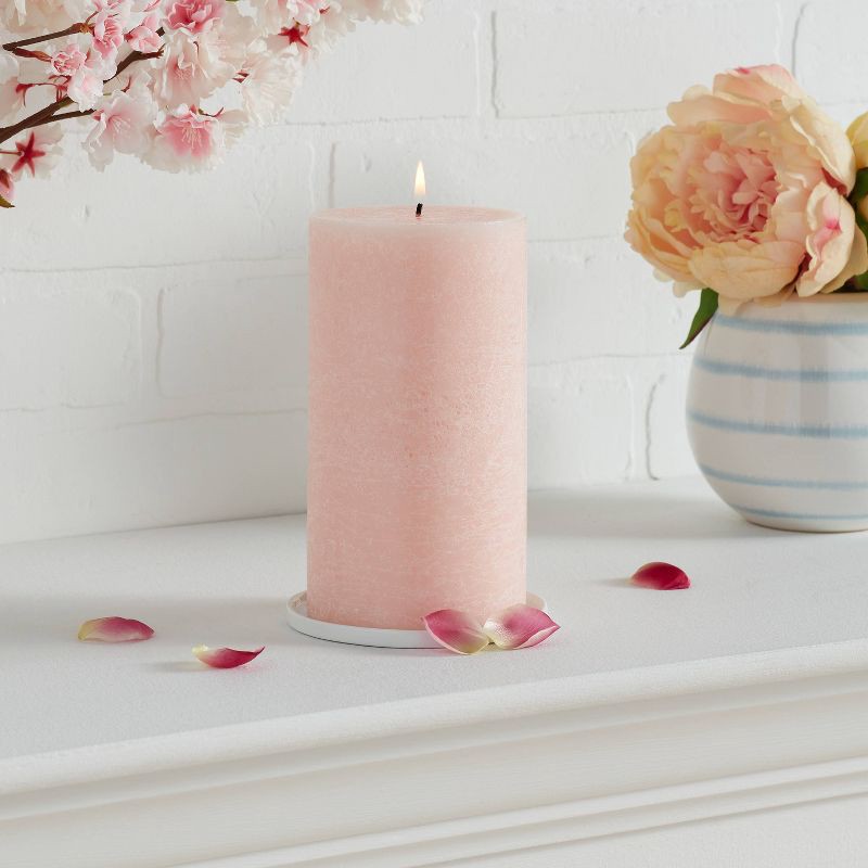 slide 2 of 3, 7"x4" Peony & Cherry Blossom Cozy Pillar Candle Pink - Threshold™: Modern Traditional Decor, 100hr Burn Time, 1 ct