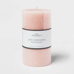 7"x4" Peony & Cherry Blossom Cozy Pillar Candle Pink - Threshold™: Modern Traditional Decor, 100hr Burn Time