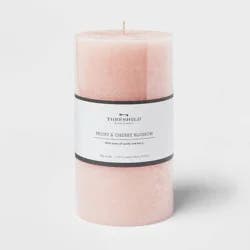 7"x4" Peony & Cherry Blossom Cozy Pillar Candle Pink - Threshold™: Modern Traditional Decor, 100hr Burn Time