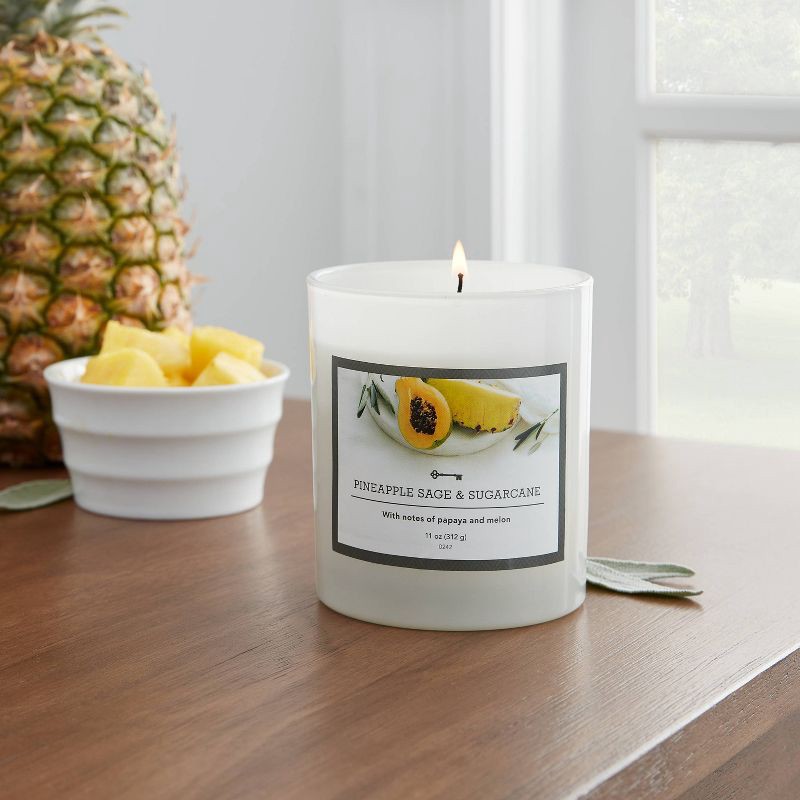 slide 3 of 3, 11oz Lidded Milky Glass Jar Pineapple Sugarcane Candle - Threshold™, 11 oz