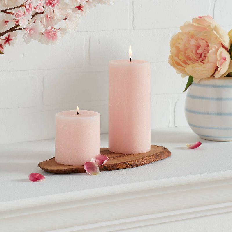slide 2 of 3, 3"x3" Peony & Cherry Blossom Cozy Pillar Candle Pink - Threshold™: Scented, Modern Traditional Decor, 35h Burn Time, 1 ct