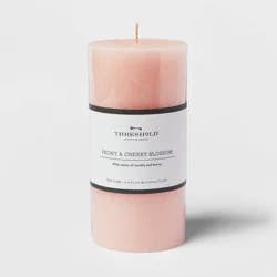 6"x3" Peony & Cherry Blossom Cozy Pillar Candle Pink - Threshold™: Scented, Modern Traditional Decor, 75hr Burn Time