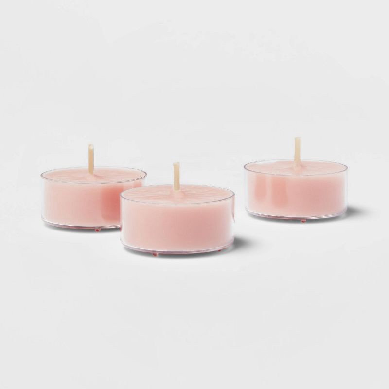 slide 3 of 3, 12pk Tealight Candles Peony and Cherry Blossom Pink - Threshold™: Scented, Spring Decor, 4hr Burn Time, 12 ct