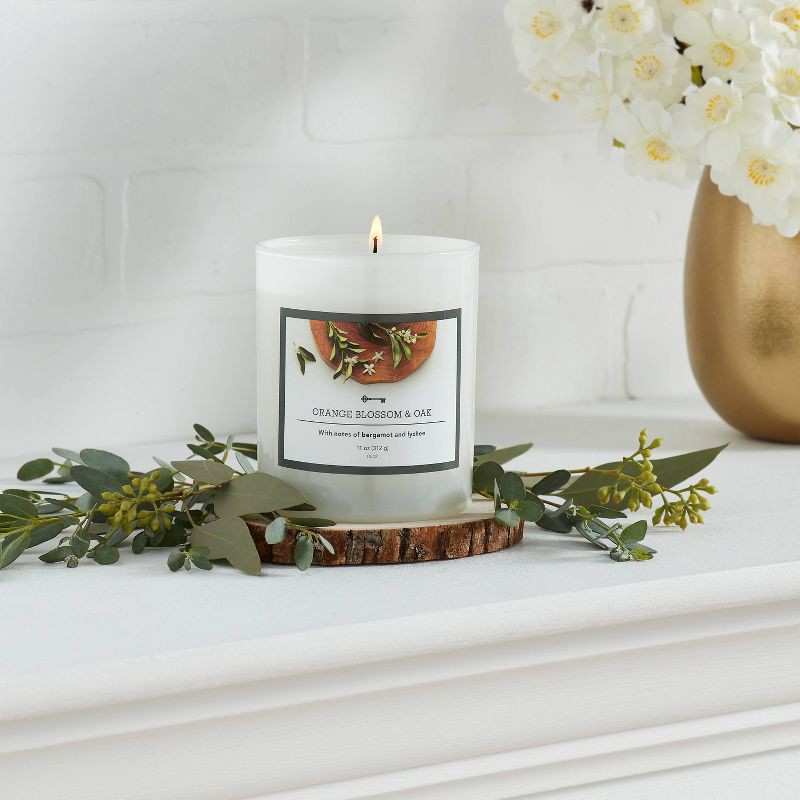 slide 2 of 3, 11oz Lidded Milky Glass Jar Orange Blossom and Oak Candle - Threshold™, 11 oz