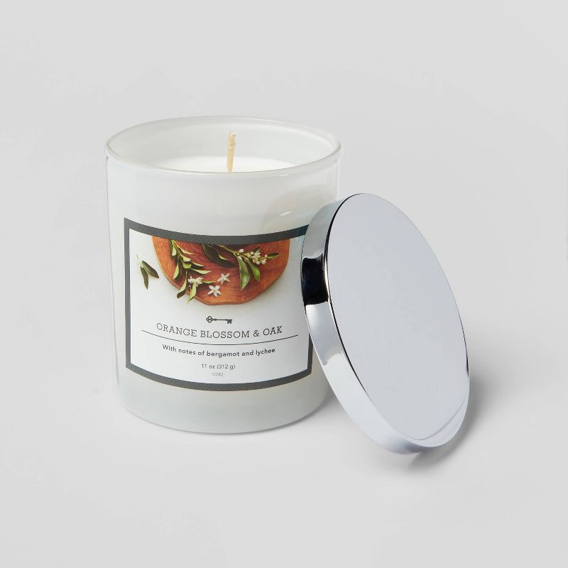 slide 3 of 3, 11oz Lidded Milky Glass Jar Orange Blossom and Oak Candle - Threshold™, 11 oz