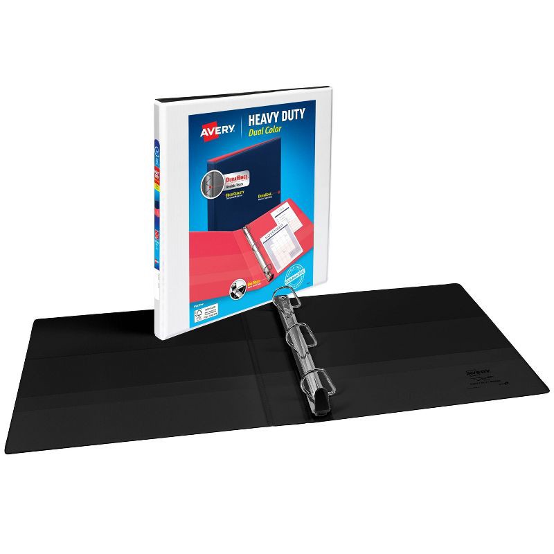 slide 2 of 4, Avery 0.5" D-Ring Binder Heavy Duty Dual View White/Black: Polypropylene, 135 Sheet Capacity, 4 Pockets, Hard Cover, 135 sheets
