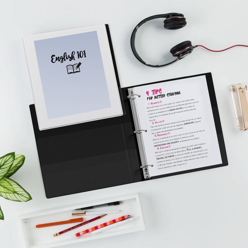 slide 3 of 4, Avery 0.5" D-Ring Binder Heavy Duty Dual View White/Black: Polypropylene, 135 Sheet Capacity, 4 Pockets, Hard Cover, 135 sheets