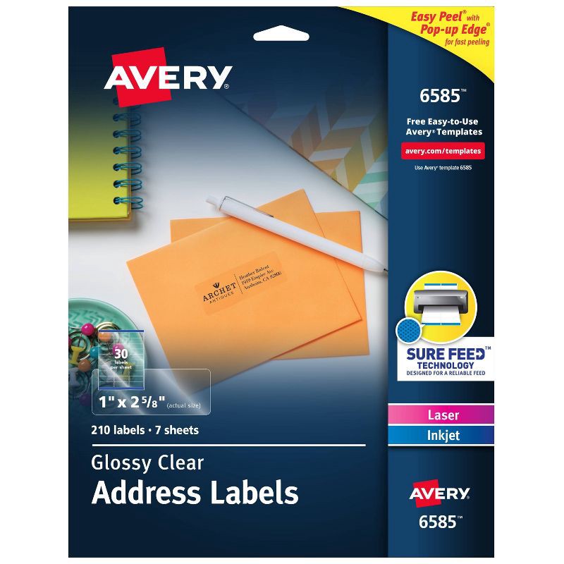 slide 1 of 5, Avery 210ct Glossy Clear Easy Peel Address Labels with SureFeed, 210 ct