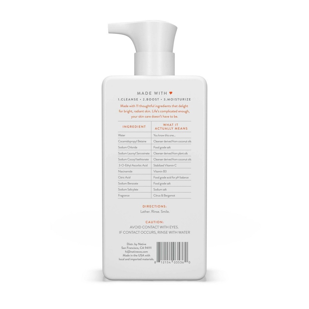 Native Face Wash, Brightening Citrus and Bergamot Facial Cleanser with