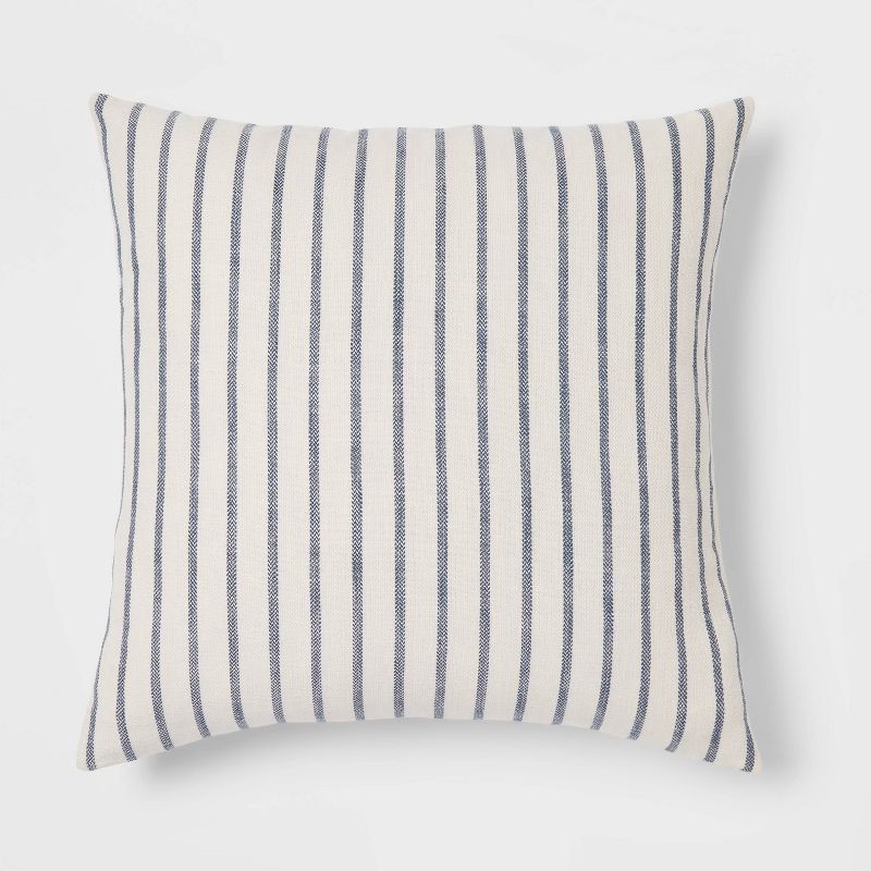 slide 1 of 4, Oversized Cotton Striped Square Throw Pillow Blue/Cream - Threshold™, 1 ct