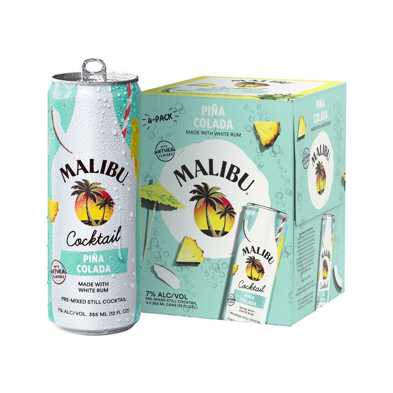 slide 1 of 9, Malibu Pina Colada 4pk/355ml Cans, 4 ct; 355 ml