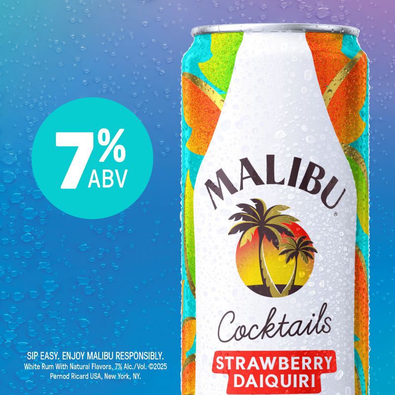 slide 6 of 12, Malibu Strawberry Daquiri - 4pk/355ml Cans, 4 ct; 355 ml