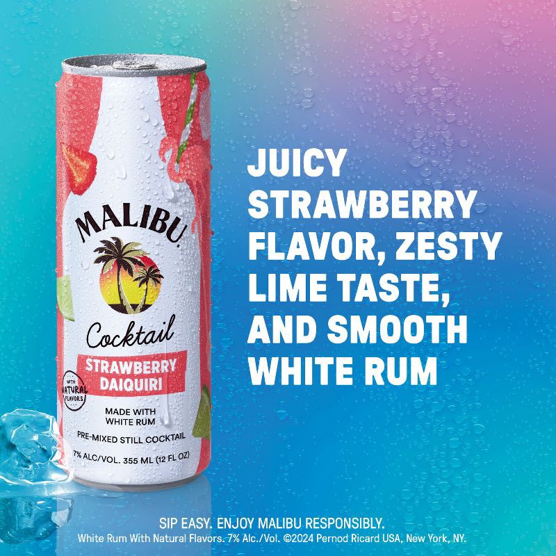 slide 8 of 12, Malibu Strawberry Daquiri - 4pk/355ml Cans, 4 ct; 355 ml