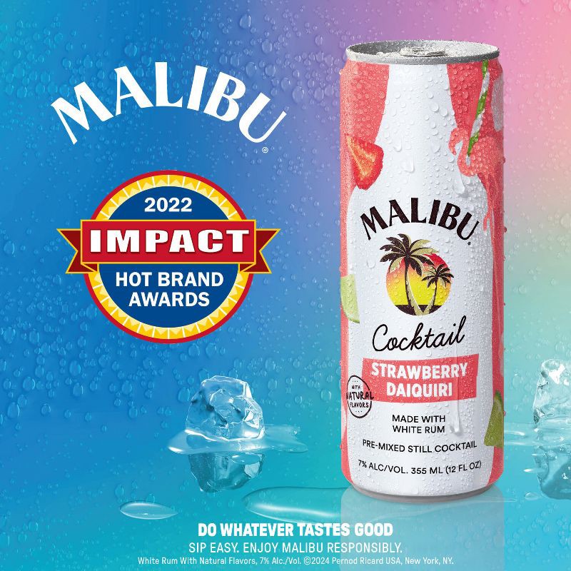 slide 9 of 12, Malibu Strawberry Daquiri - 4pk/355ml Cans, 4 ct; 355 ml
