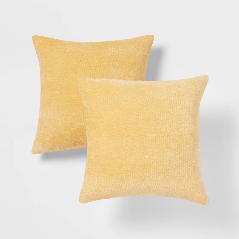slide 1 of 4, 2pk Chenille Square Throw Pillows Yellow - Threshold™, 2 ct