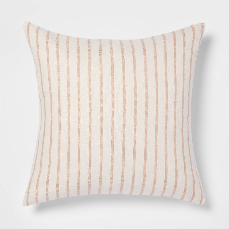 slide 1 of 4, Oversized Cotton Striped Square Throw Pillow Clay/Cream - Threshold™, 1 ct