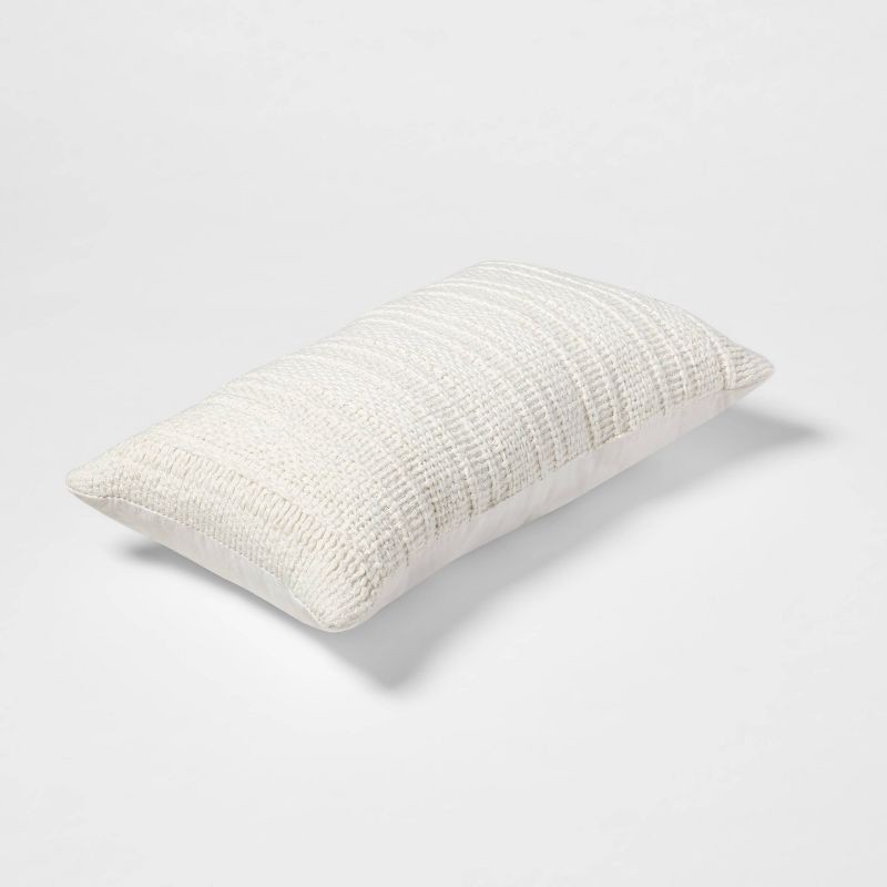 slide 3 of 4, Oversized Textural Woven Lumbar Throw Pillow Cream - Threshold™: Indoor Rectangle Cushion for Sofa, 1 ct