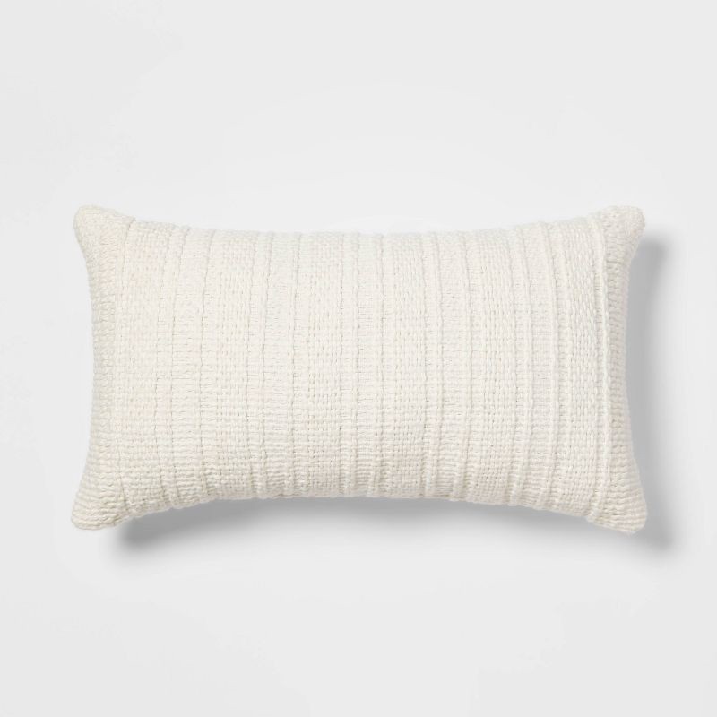 slide 1 of 4, Oversized Textural Woven Lumbar Throw Pillow Cream - Threshold™: Indoor Rectangle Cushion for Sofa, 1 ct