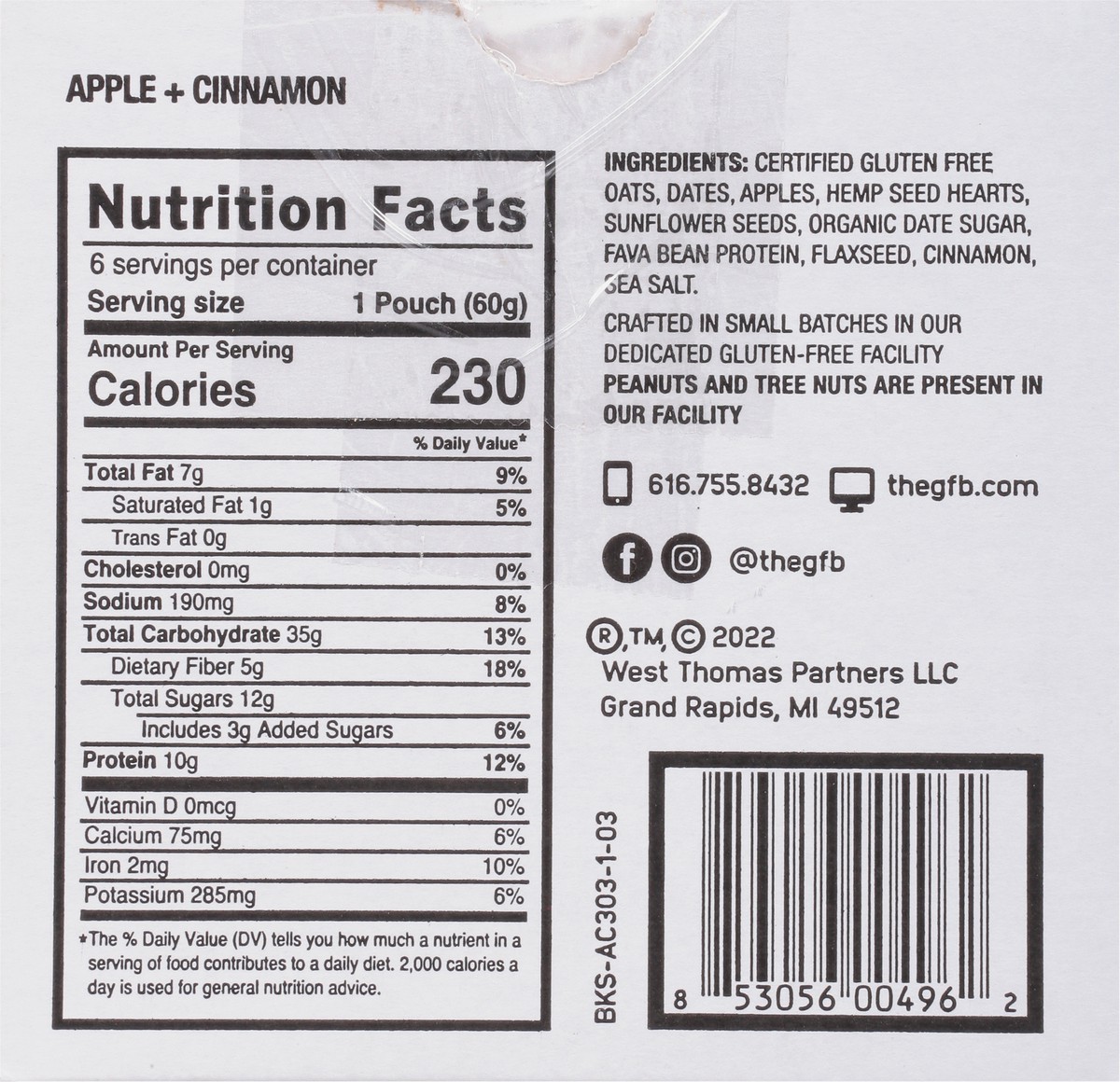 slide 5 of 9, The Gluten Free Bar Apple + Cinnamon Oatmeal 6 - 2.1 oz Pouches, 6 ct