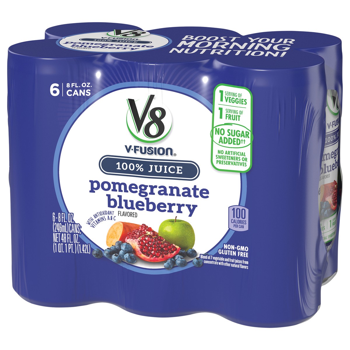 slide 4 of 9, V8 V-Fusion Pomegranate Blueberry 100% Juice 6 - 8 fl oz Cans, 48 oz
