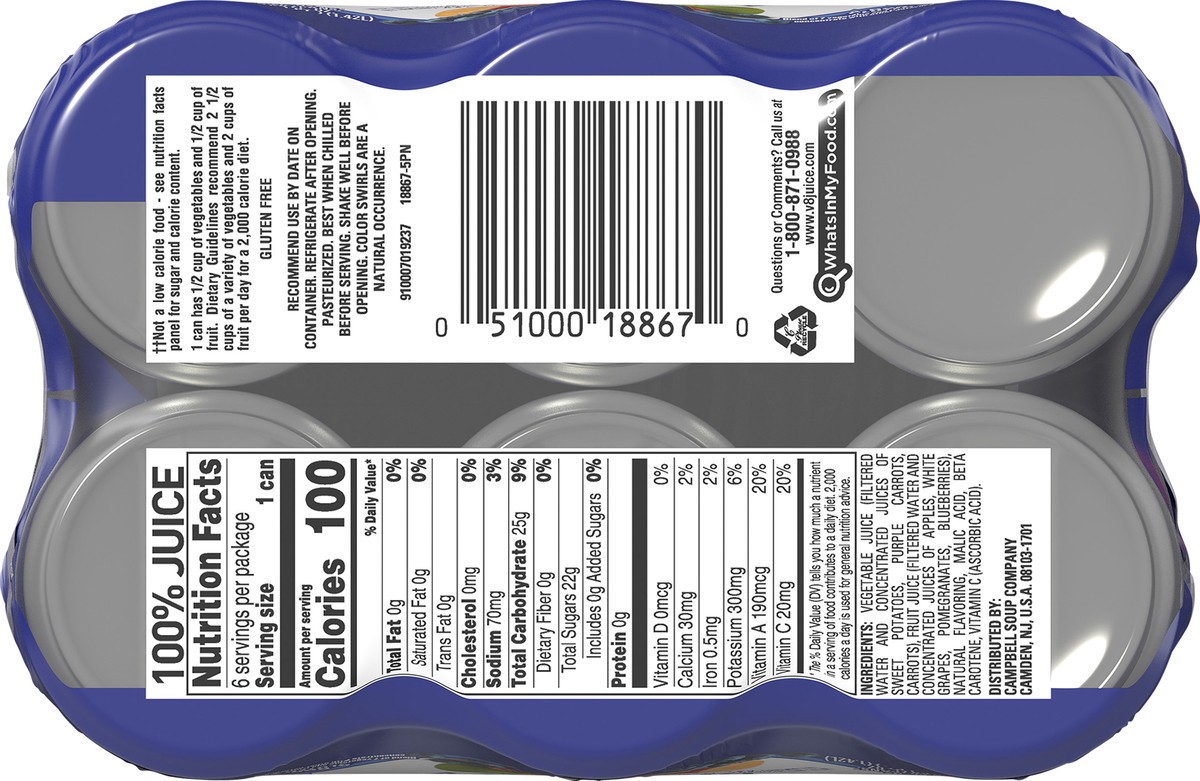 slide 6 of 9, V8 V-Fusion Pomegranate Blueberry 100% Juice 6 - 8 fl oz Cans, 48 oz