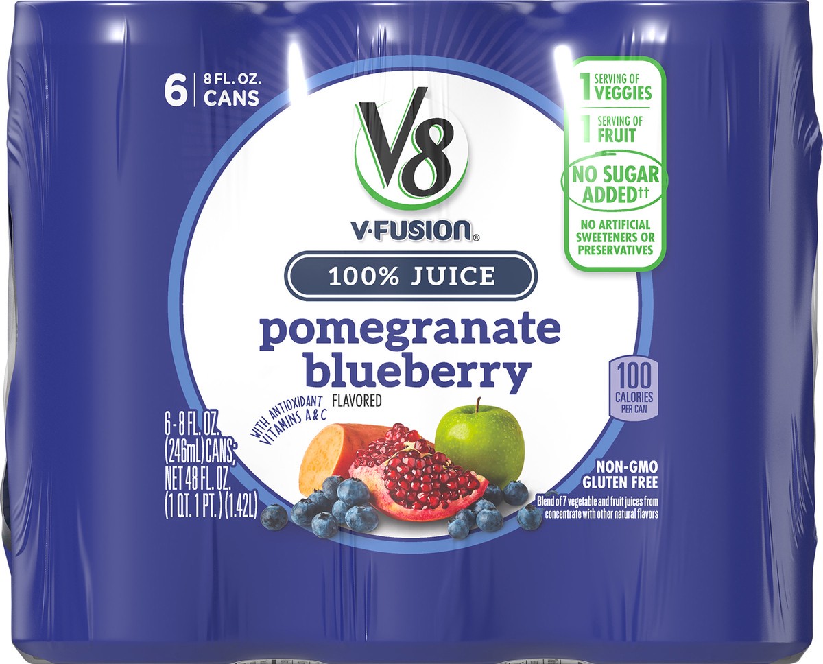 slide 9 of 9, V8 V-Fusion Pomegranate Blueberry 100% Juice 6 - 8 fl oz Cans, 48 oz