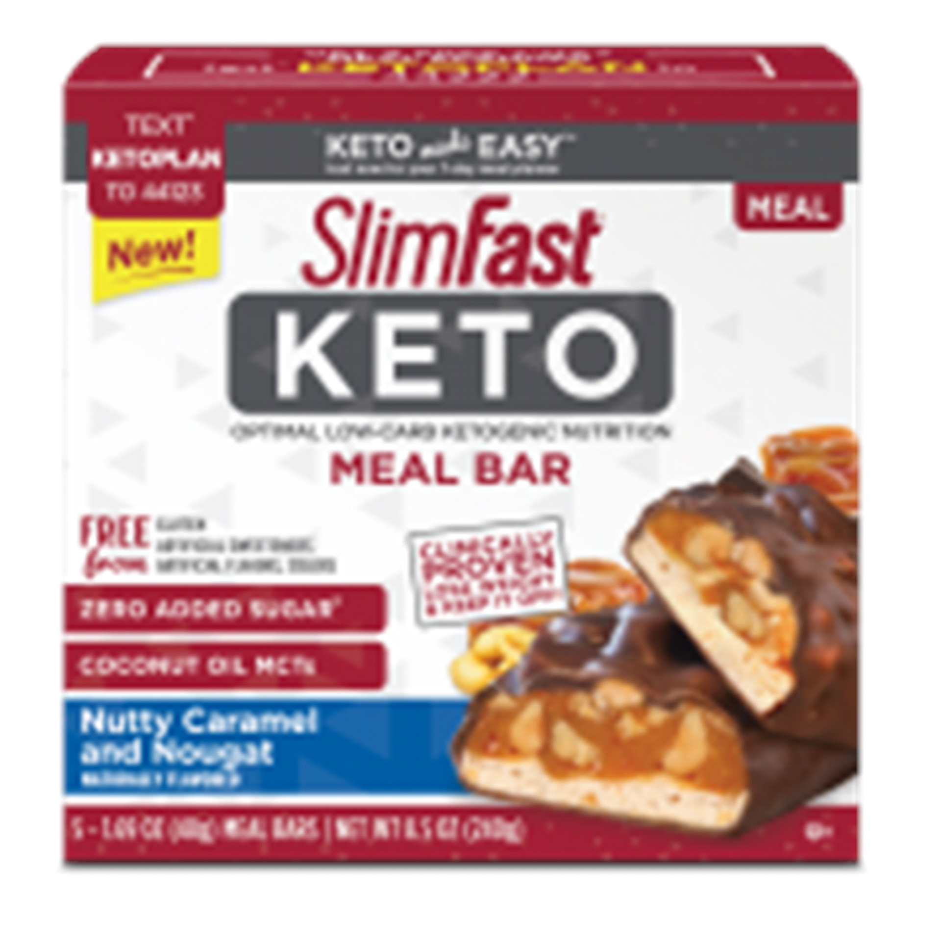 slide 1 of 1, SlimFast Keto Fat Bomb Nutty Caramel & Nougat Meal Replacement Bar 5 Count, 7.4 oz